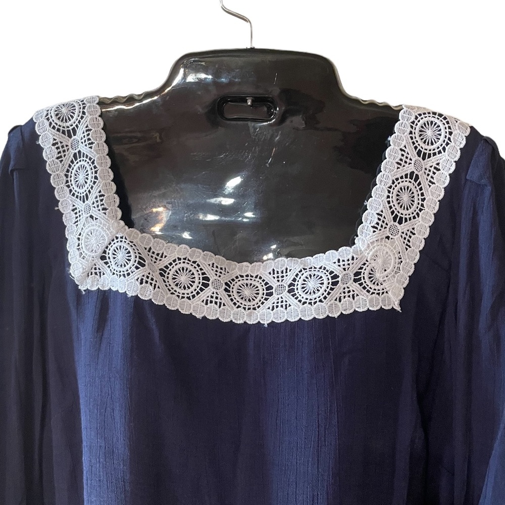 Nanette Size Large Navy/White Lace Blouse Size L - Picture 2 of 6